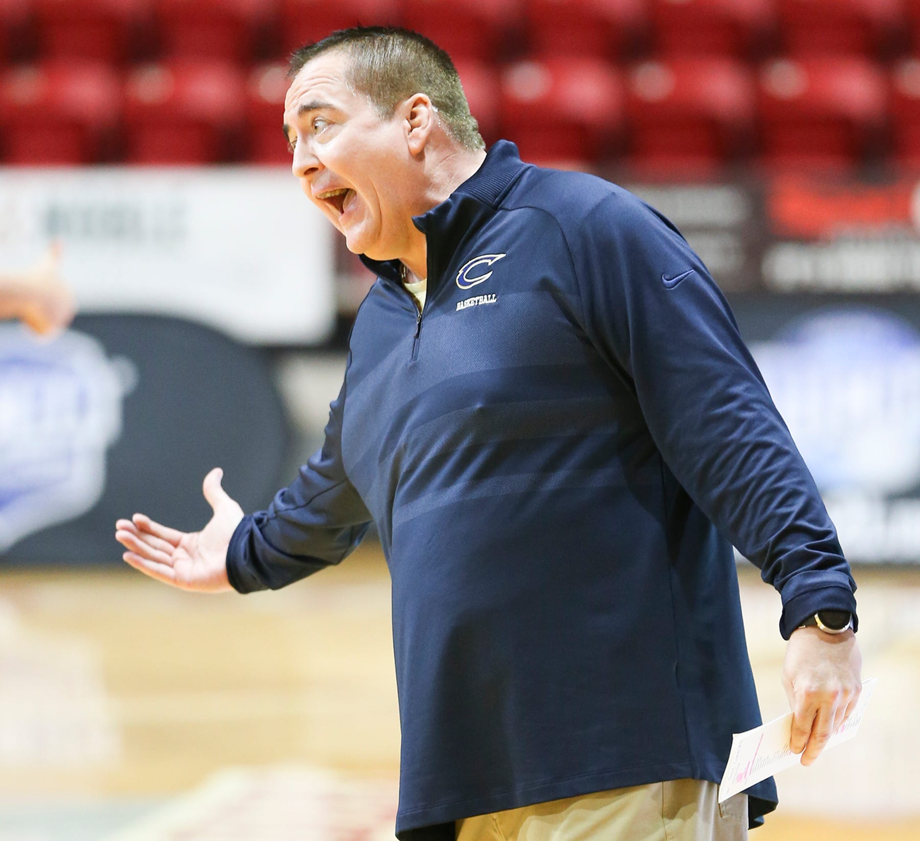 Chipola coach Donnie Tyndall coaches his team during an FCSAA Region VIII quarterfinal game in Niceville, Florida, on Thursday, April, 8, 2021. Tyndall, the former Tennessee and Southern Miss coach,  was hired by the junior college in June.