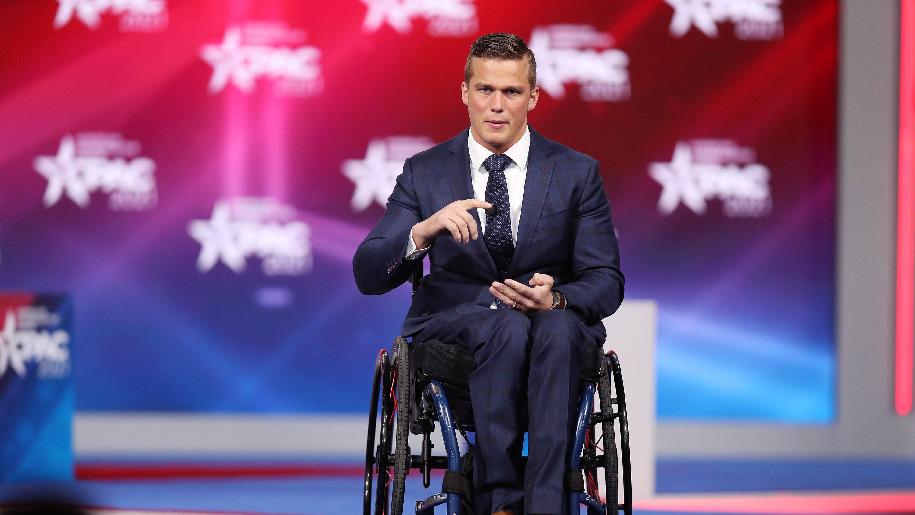 Rep. Madison Cawthorn (R-NC) addresses the Conservative Political Action Conference being held in the Hyatt Regency on February 26, 2021 in Orlando, Florida.