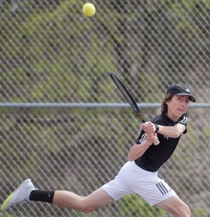 Quaker Valley's Mike Sirianni competes in the WPIAL Class 2A tennis championship Wednesday afternoon at North Allegheny High School.
