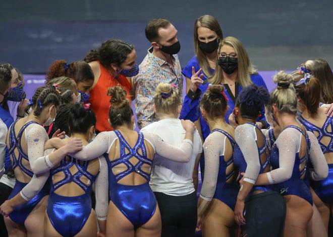 Florida gymnastics coach Jenny Rowland led the Gators to their third consecutive Southeastern Conference regular season title (7-0) this year.
