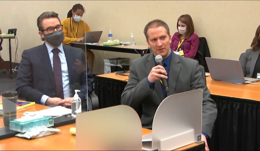 In this image from video, former Minneapolis police officer Derek Chauvin speaks Thursday for the first time at his murder murder trial in Minneapolis.