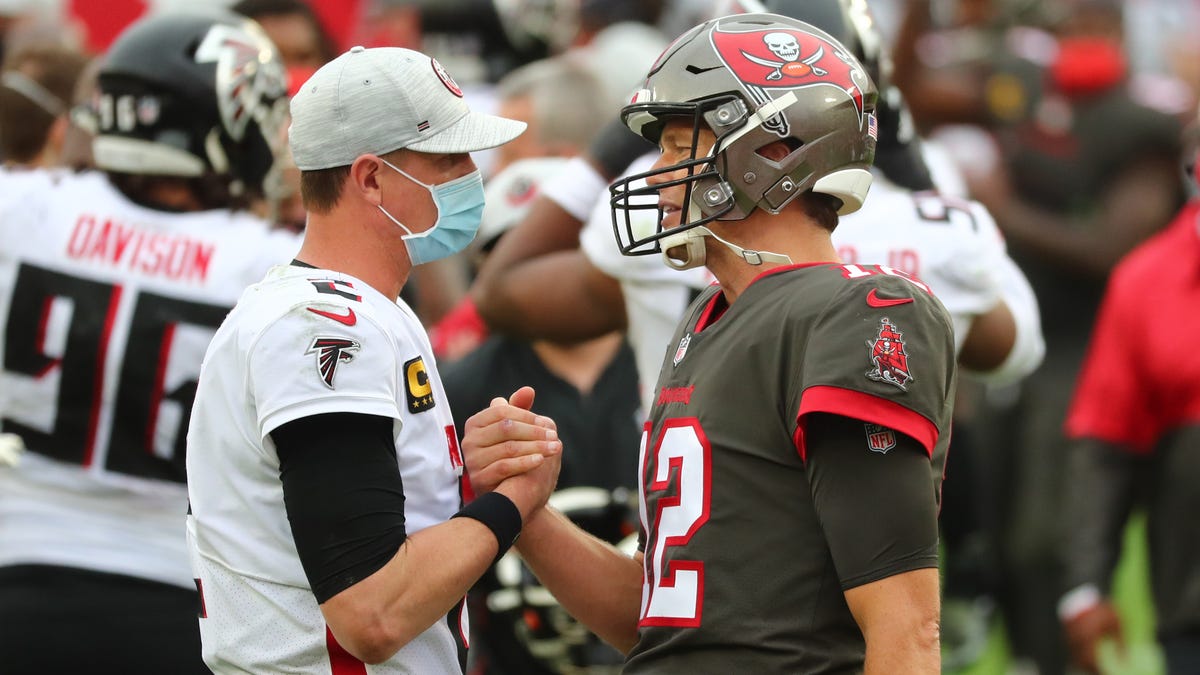 Buccaneers QB Tom Brady (12) and Atlanta's Matt Ryan play in the same division, but how many more head-to-head matchups are in their futures?