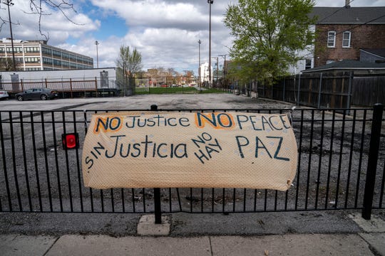 The scene at 24th and S. Sawyer in Chicago's Little Village neighborhood Thursday April 15, 2021, where 13-year-old Adam Toledo was fatally shot by a Chicago officer in March.