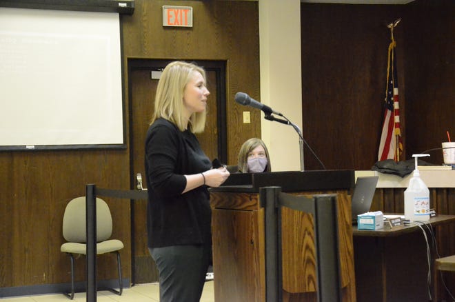 In this file photo, Katy Fleming, Spectra's general manager over the Heart of Oklahoma Exposition Center, addresses Shawnee city commissioners.