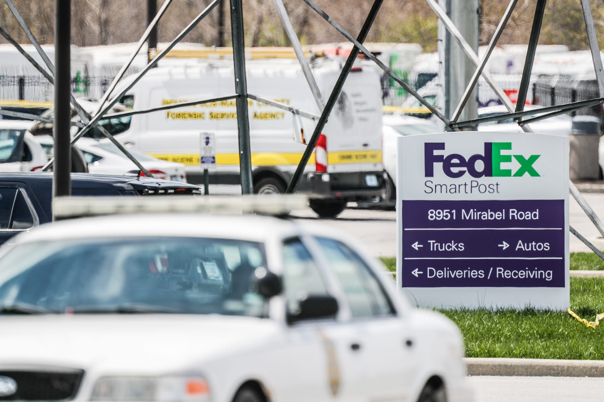 Investigators are on the scene following a mass shooting at a FedEx facility in Indianapolis, Friday, April 16, 2021. The shooting took place late Thursday evening at the FedEx Ground Facility near the Indianapolis International Airport. 