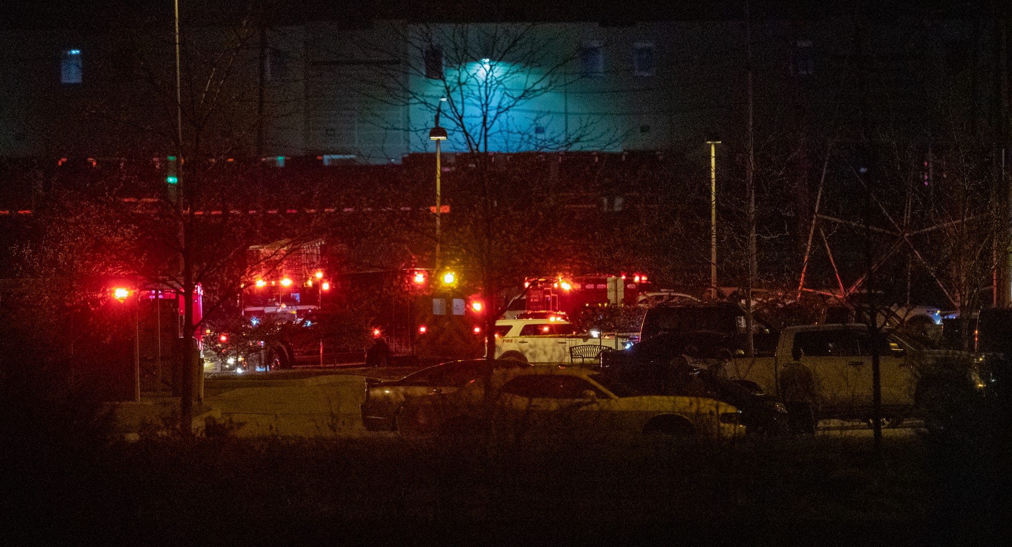 The scene outside a FedEx facility in Indianapolis where eight people died April 15, 2021. The shooter also took their own life.