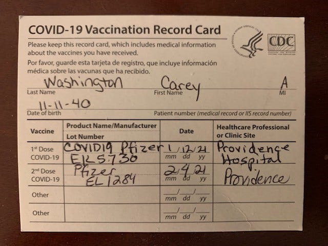 Carey Alexander Washington was vaccinated twice before catching COVID-19.