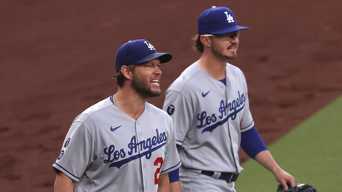 Dodgers ace Clayton Kershaw yells at the Padres' Jurickson Profar during the fourth inning.
