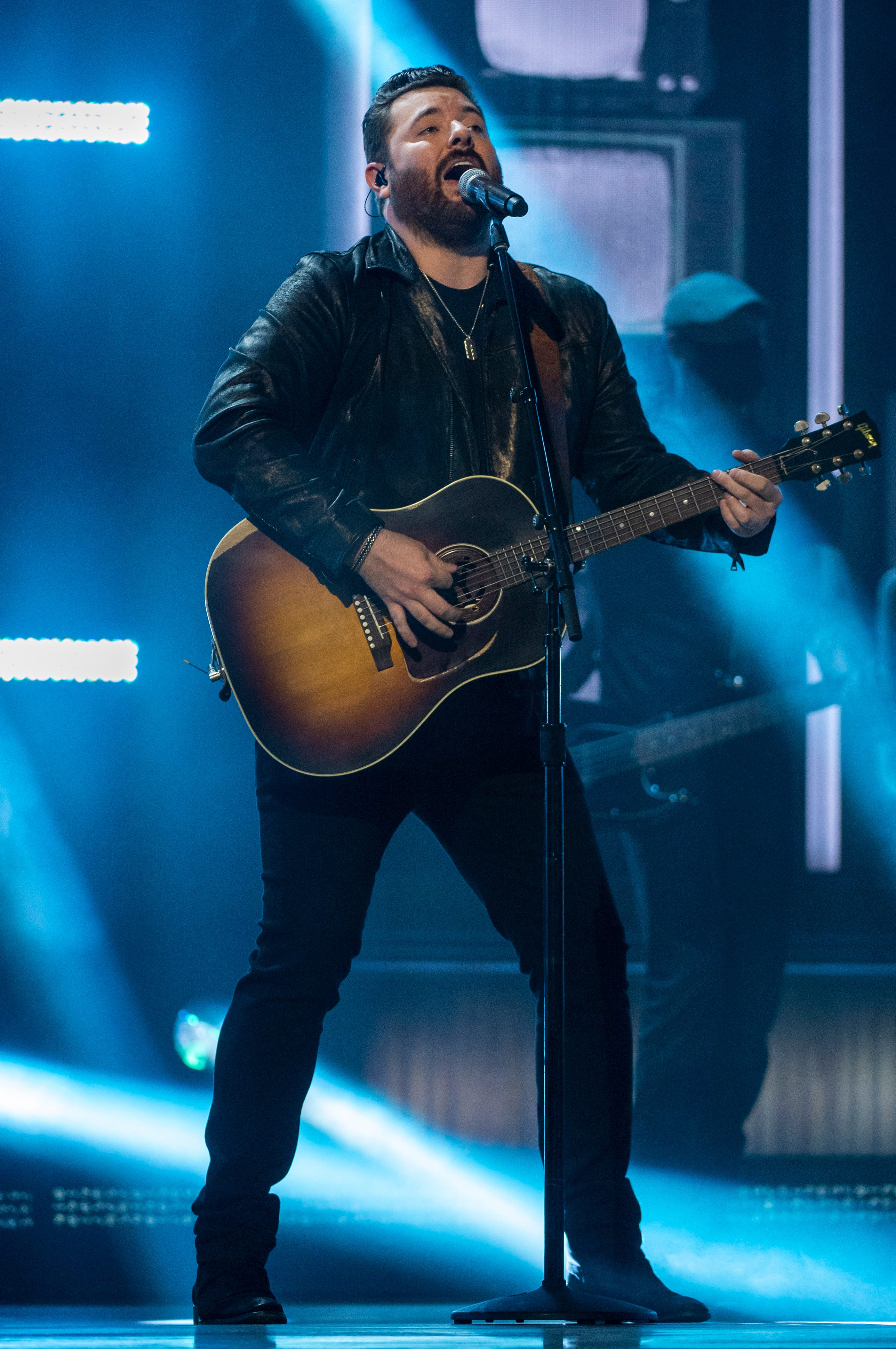 Chris Young sings with and Kane Brown at the Ryman Auditorium during filming for the 56th Academy of Country Music Awards on Friday, April 16, 2021 in Nashville, Tenn.
