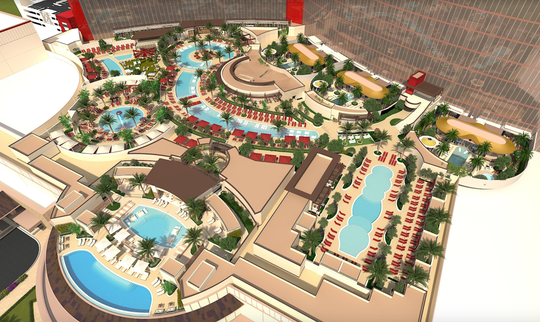 A rendering of the pool complex at Resorts World Las Vegas.