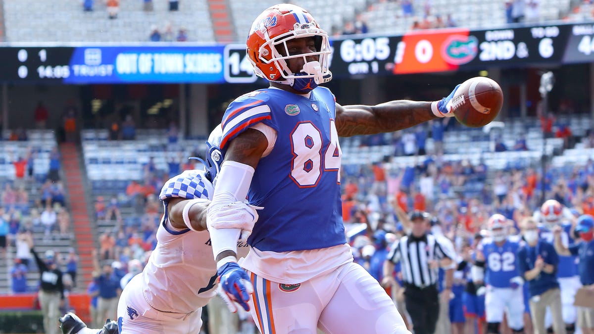 TE Kyle Pitts (84) caught 12 TDs for the University of Florida in 2020.