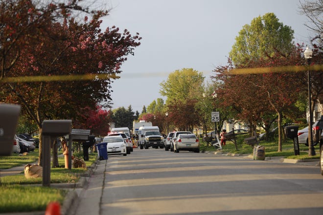 The scene Legion Lane following a fatal police shooting on Tuesday, April 20, 2021 on the east side of Columbus, Ohio.  The shooting occurred after Columbus Police responded to an attempted stabbing call around 4:35 p.m. Tuesday.