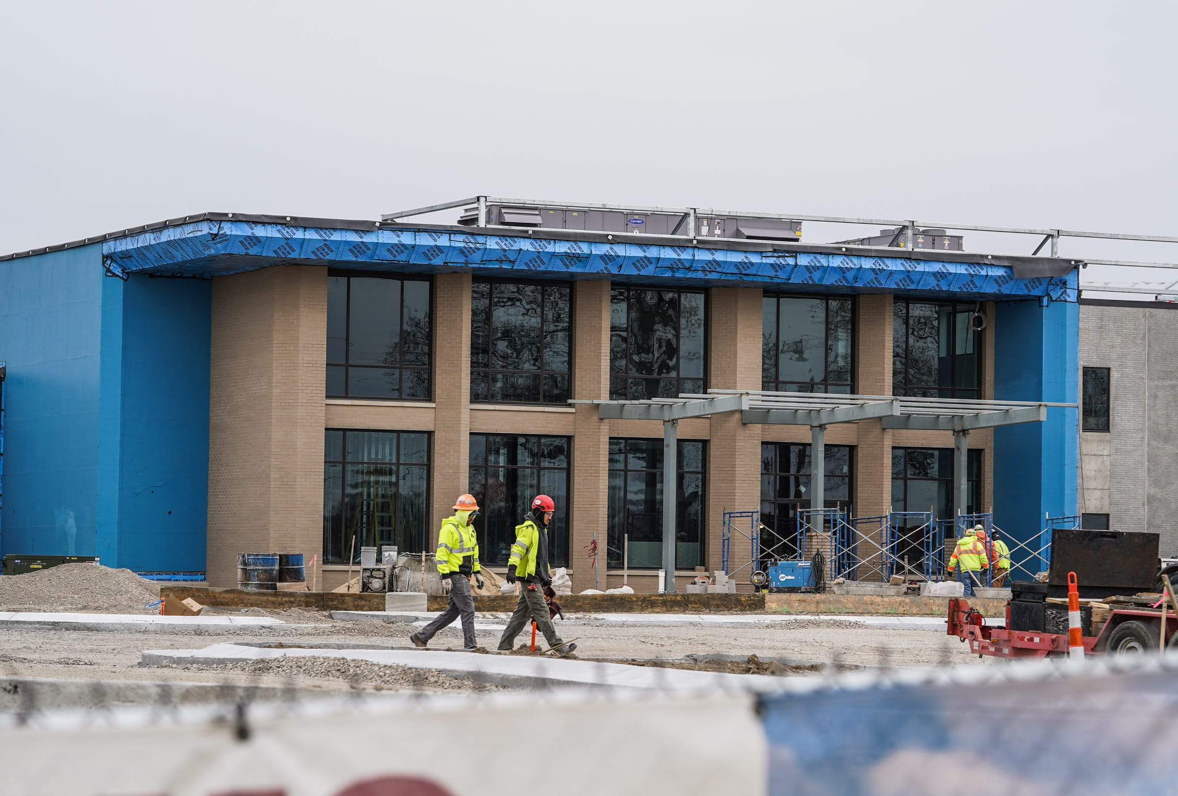 Construction continues on a new mental health hospital off Rotunda Drive in Dearborn, which is a partnership between Beaumont Health and Universal Health Services, on Tuesday, April 20, 2021.