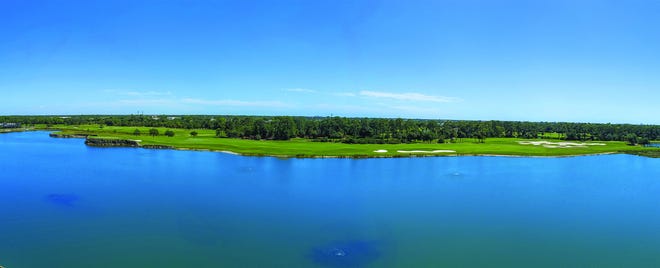 The residences at Moorings Park Grande Lake offer incredible views across a 28-acre lake to the manicured fairways and greens of the Naples Grande golf course.