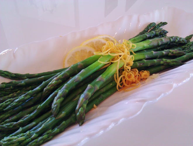 Fresh spring asparagus with Meyer lemon.