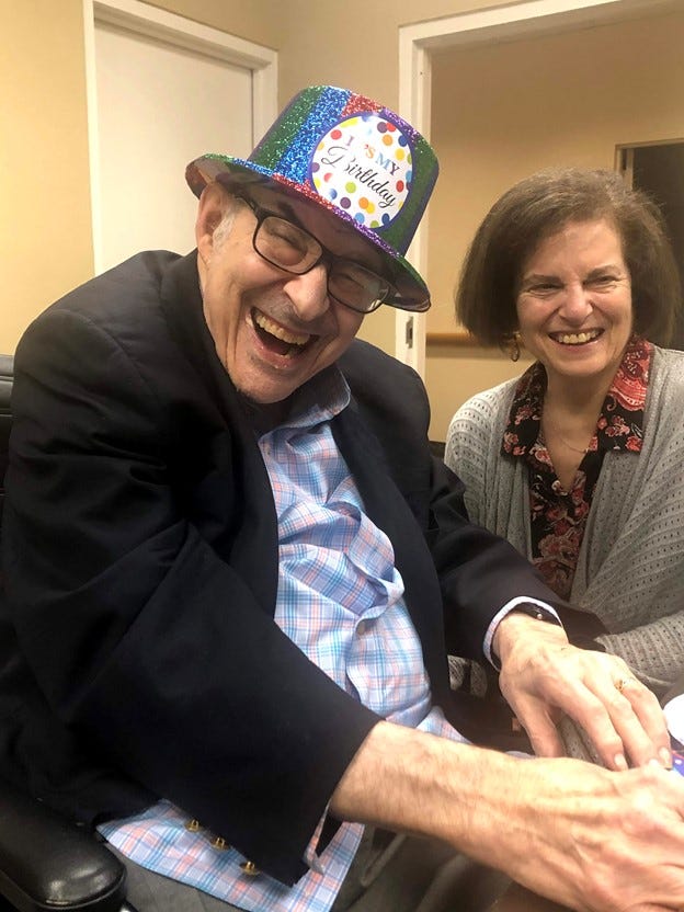 Sue Ducat and Stan Cohen celebrate Stan’s 86th birthday in Rockville, Maryland, in January 2020.