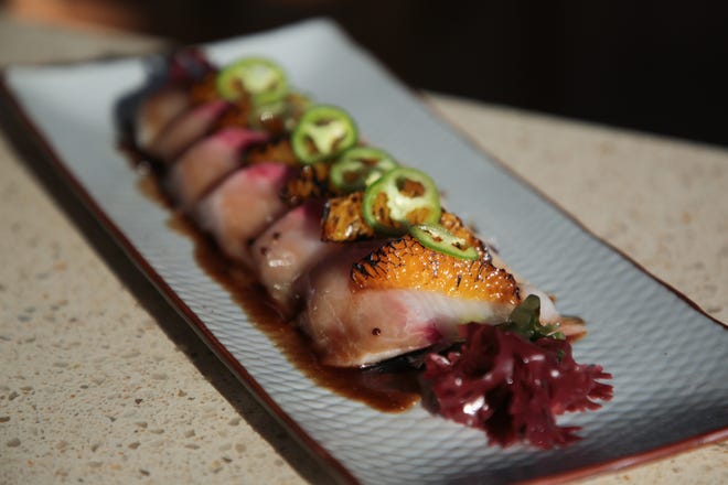 A Japanese yellowtail credo at Boozehounds, a pet-friendly restaurant, café and bar included in Palm Springs' first Michelin Guide.