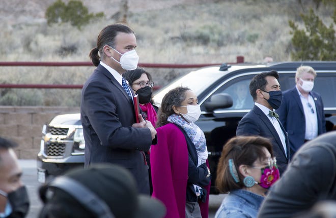 Principal Deputy Assistant Secretary of Indian Affairs, Bryan Newland, visits the Navajo Nation in Window Rock, Ariz., with first lady Jill Biden on April 22, 2021.