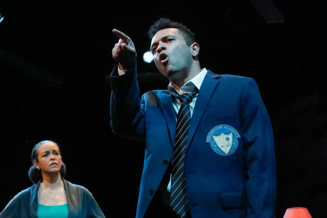 Renata Eastlick, left, as a high school teacher and Donovan Whitney as her son in a scene from the Westcoast Black Theatre Troupe production of “Pipeline” by Dominique Morisseau.