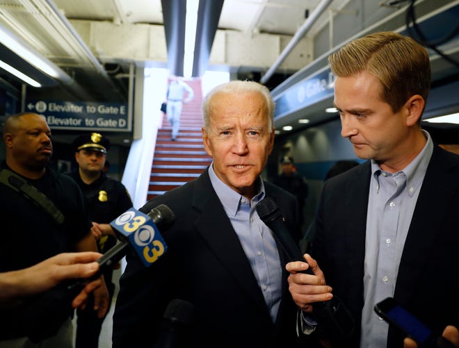 Former Vice President and Democratic presidential candidate Joe Biden arrives at the Wilmington train station April 25, 2019, in Wilmington, Delaware. Biden announced his candidacy for president via video that morning.