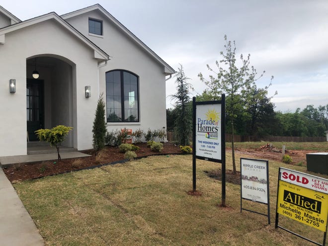 Signs of the times in the housing market: left, Parade of Homes Spring Festival; the builder of this entry at 2433 Amante Court in Ednond, Ripple Creek Homes; the Realtor's "Sold" sign.