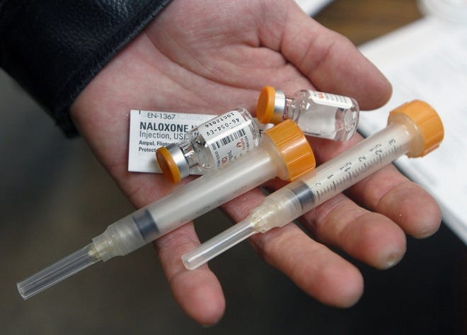 A naloxone kit that teams of volunteers distributed to drug users in Rhode Island.