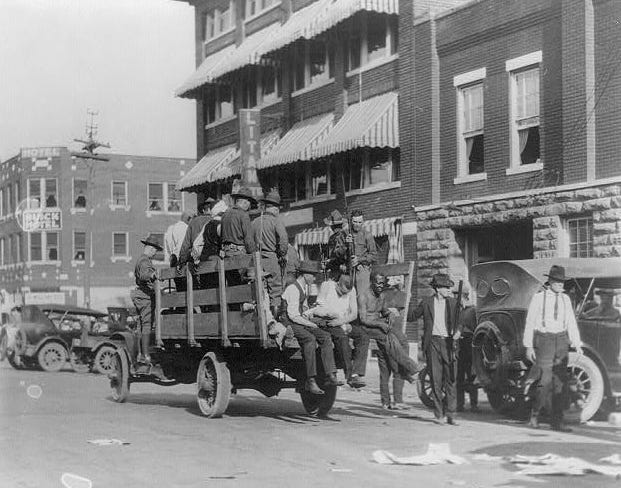 Black war veterans and other Greenwood residents were abducted by white mobs and detained during the 1921 massacre.