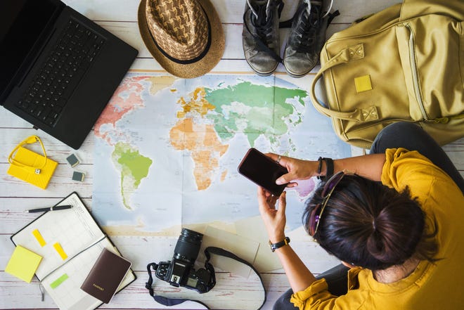 Vacation travel planning with map.