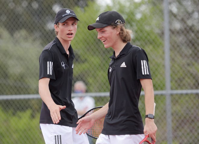Quaker Valley's Thomas Pangburn and Will Sirianni compete against South Park during the Class AA doubles championship Wednesday, at North Allegheny High School.