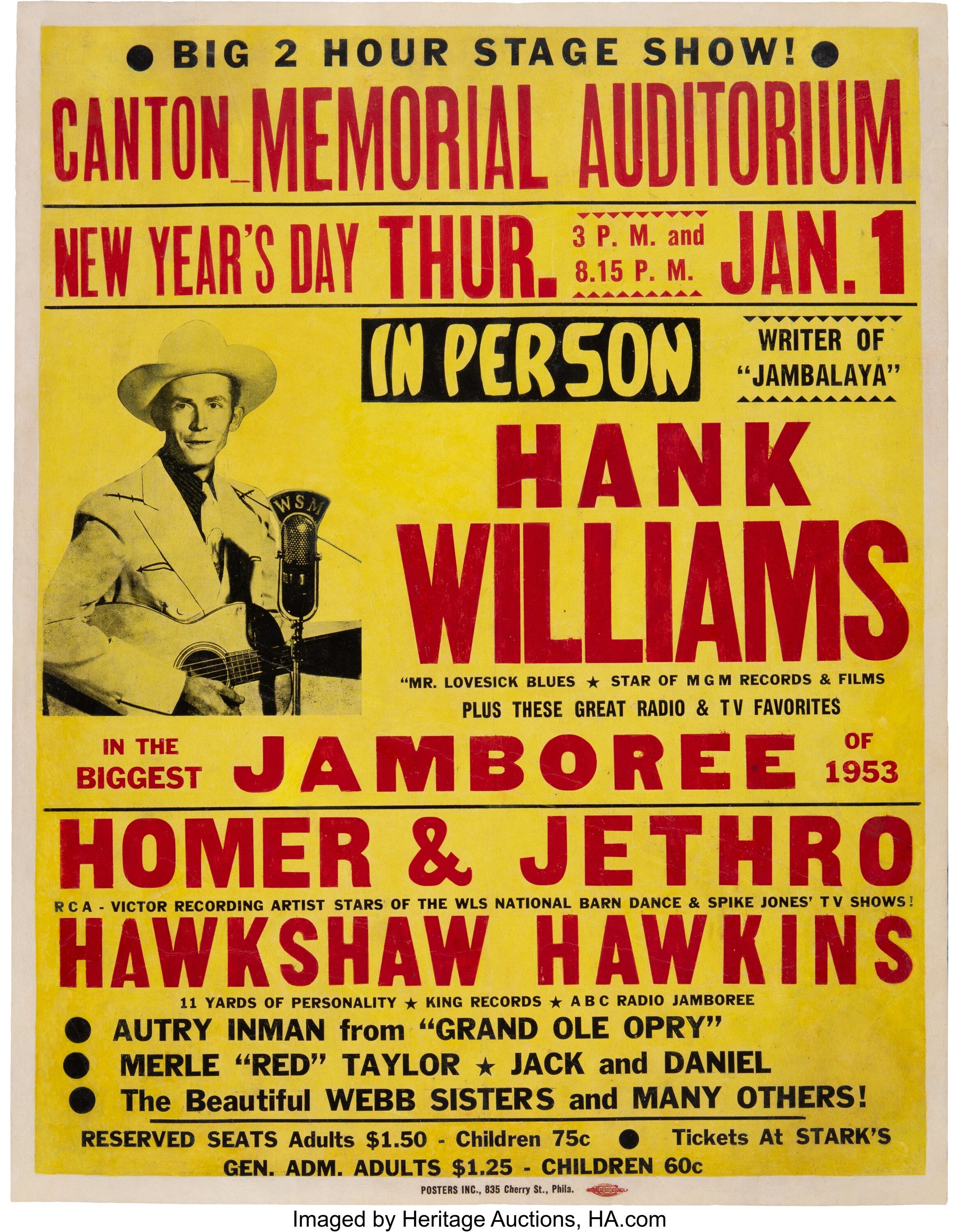 MUSIC CONCERT ADVERT HANK WILLIAMS NEW YEAR JAMBOREE USA POSTER 30X40 CM 12X16 I