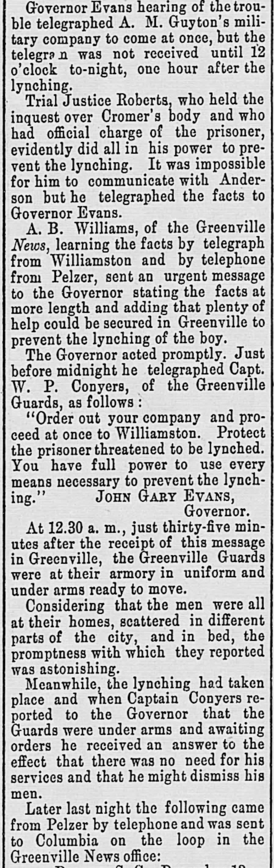 Newspaper article on Edward Sullivan's murder in the Dec. 19, 1894 issue of The Abbeville Press and Banner.