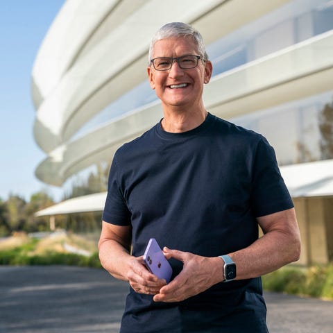 Apple CEO Tim Cook speaking during a special event