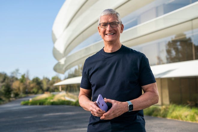 Apple CEO Tim Cook, shown here speaking during a special event at Apple Park in Cupertino, California, on April 20, 2021, is expected to testify Friday in the trial pitting Apple vs. Epic Game, publisher of the video game 'Fortnite.'