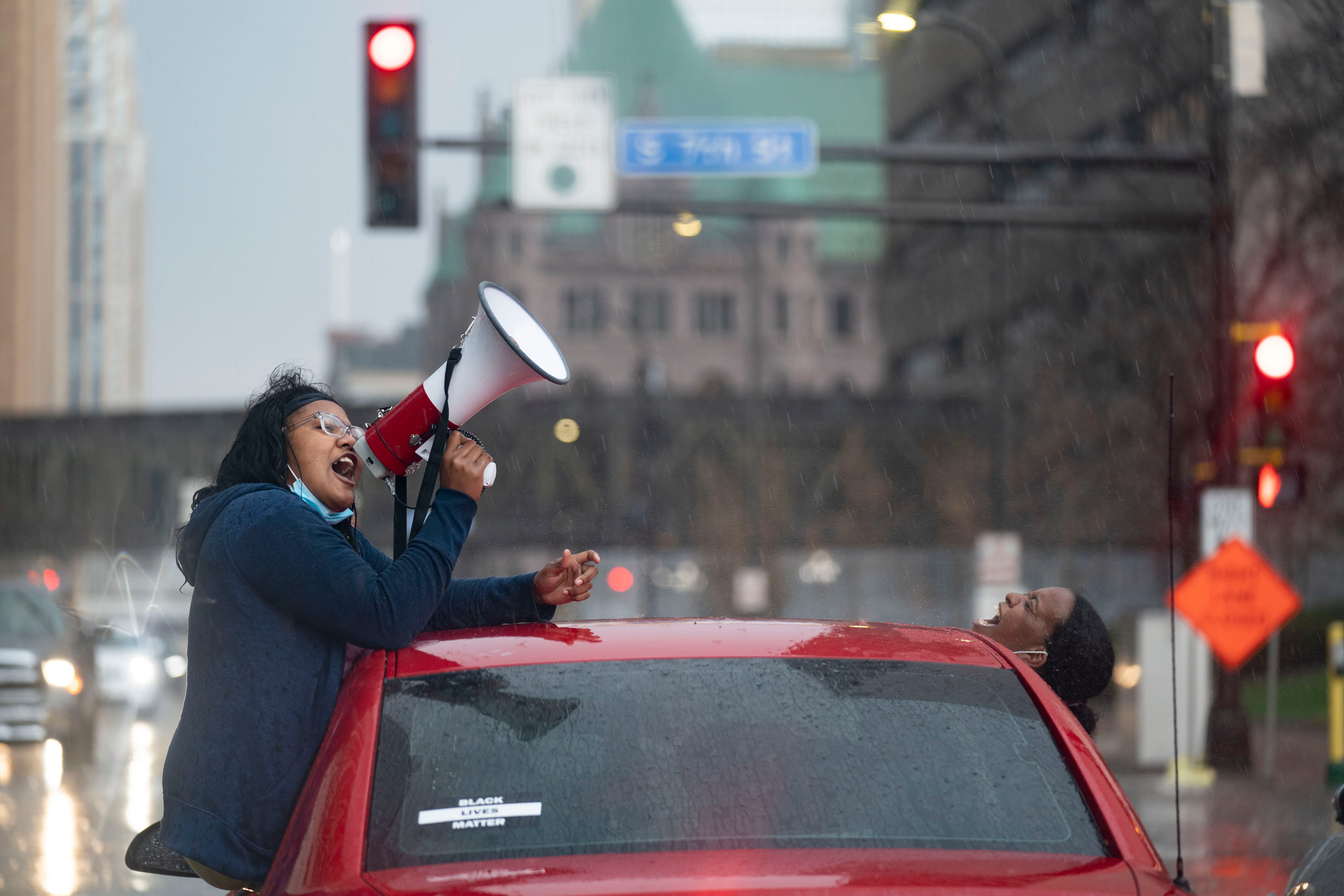The “End Violence Against Women” car protest, organized by members of Visual Black Justice, was one of many protests in Minneapolis during the trial of Derek Chauvin. This car protest wove through neighborhoods, ending at the Hennepin County Government Center, where the trial was held.