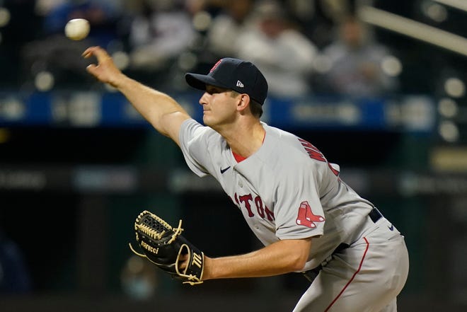 Boston Red Sox's Garrett Whitlock delivers a pitch during the sixth inning of a baseball game against the New York Mets Wednesday, April 28, 2021, in New York. (AP Photo/Frank Franklin II) ORG XMIT: NYM114