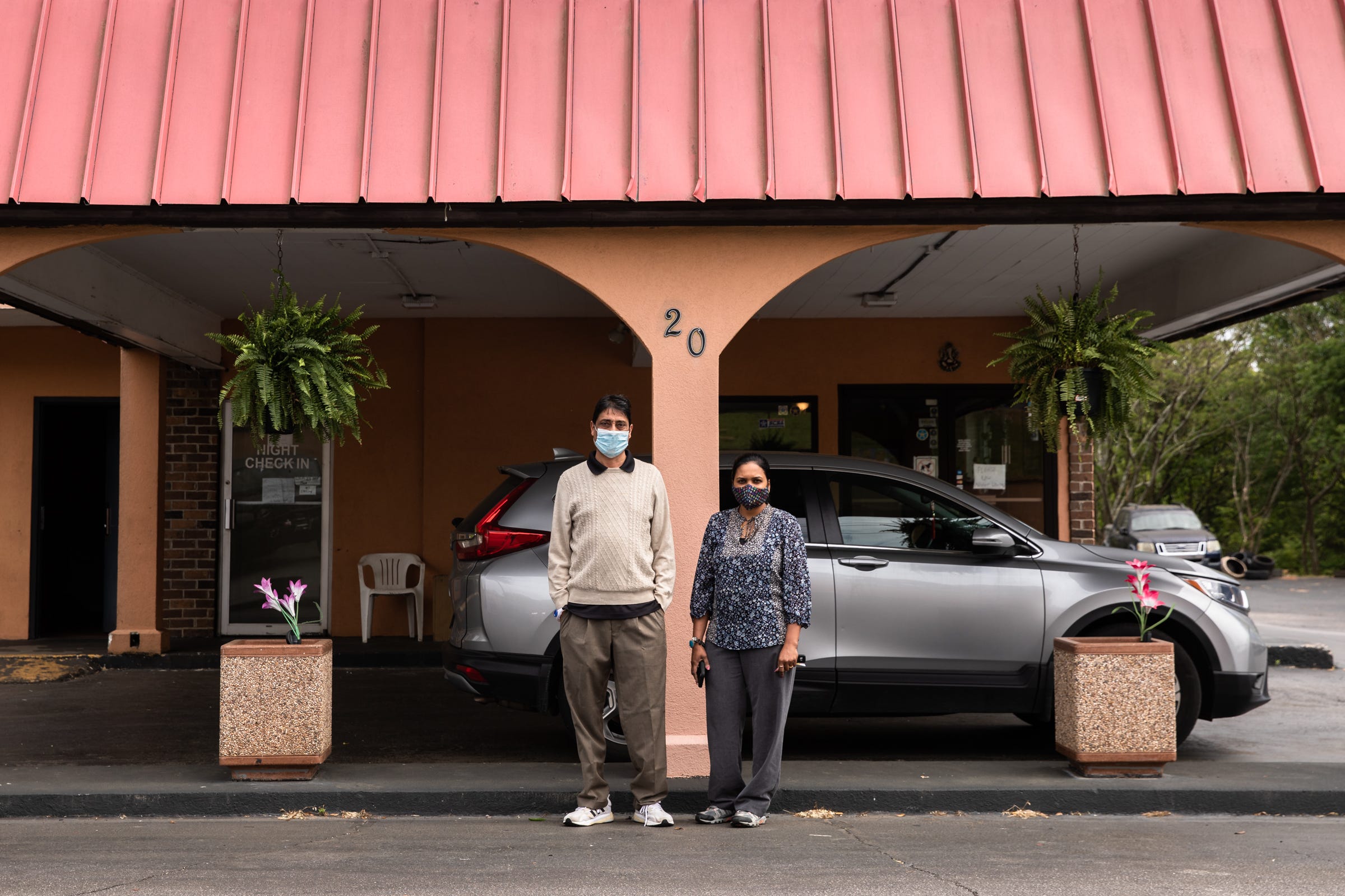 Neil and Priti Umarwadia, the property managers of the Travelers’ Inn in Greenville, Friday, April 23, 2021.