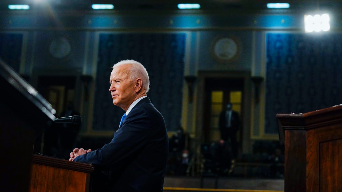 President Joe Biden arrives to speak to a joint session of Congress, Wednesday, April 28, 2021, in the House Chamber at the U.S. Capitol in Washington. 