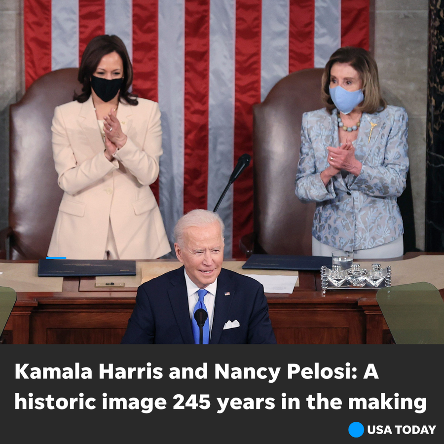 Vice President Kamala Harris and House Speaker Nancy Pelosi stand near President Joe Biden