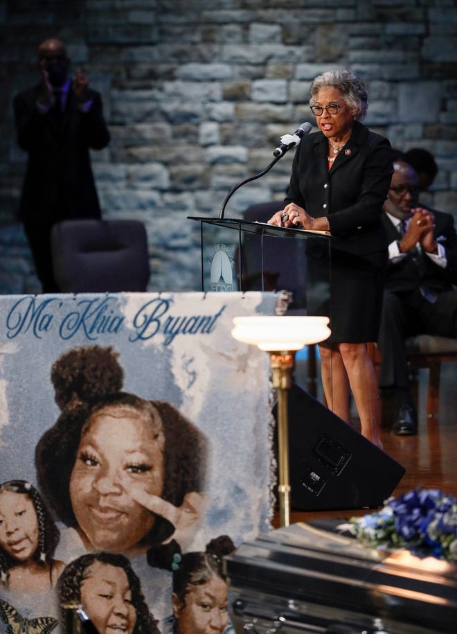 Congresswoman Joyce Beatty delivers remarks during the funeral services for MaKhia Bryant at the First Church of God in Columbus on Friday April 30 2021 Bryant 16 was shot and killed by a Columbus Police officer on April 20 during an altercation at her foster home on the Southeast Side