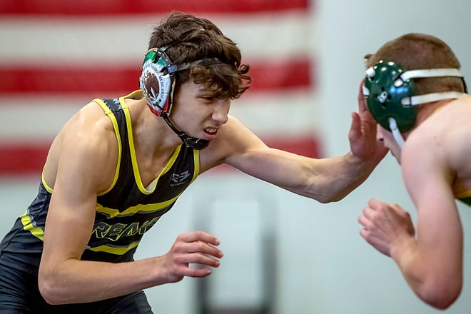 Galesburg freshman Gauge Shipp, left, is scheduled to compete in the Illinois Wrestling Coaches and Officials Association state finals this week in Springfield.