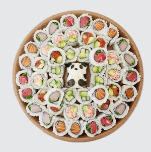 Goblin 's Panda Sushi 플래터, $ 45, 생롤 6 개가 포함되어 있으며 20 분 이내에 픽업 할 수 있습니다.