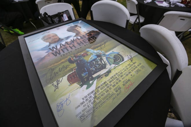 The poster of "Walking With Herb" is pictured at the world premiere at Amador Live in Las Cruces on Thursday, April 29, 2021.