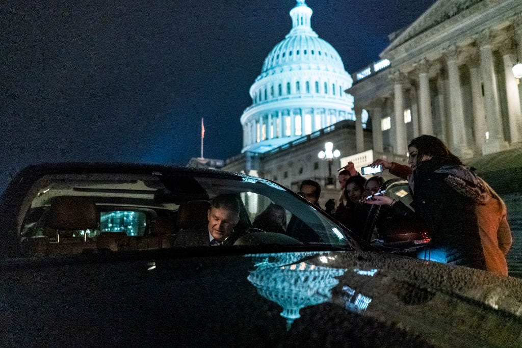 Sen. Joe Manchin departs from the U.S. Capitol Building after a session of the Senate impeachment trial of  President Donald Trump at the U.S. Capitol on Jan. 31, 2020.