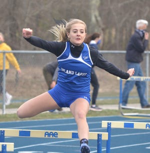 Inland Lakes senior Christy Shank earned a first-place finish in the 300 hurdles in a home meet on Friday.