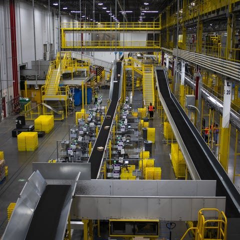 The receiving area at the Amazon distribution cent