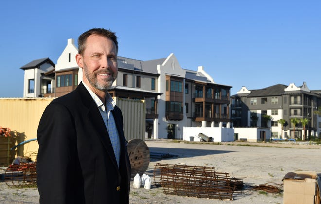 William Skaggs, the new CEO of the Players Centre for Performing Arts, stands on the future site of a new theater complex in Waterside at Lakewood Ranch. Skaggs was hired in October, in the midst of the pandemic, just as the company was moving out of its longtime home, and will lead the community theater into a new era as it continues to raise money for a new theater complex in Lakewood Ranch and establishes a more temporary performance space later this year.