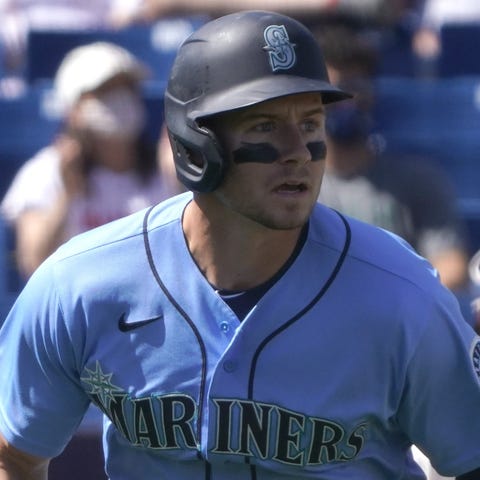 Mariners outfielder Jarred Kelenic hits a home run
