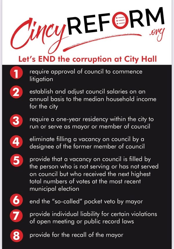 Cincinnati City Charter amendment Recall mayor, cut council salary