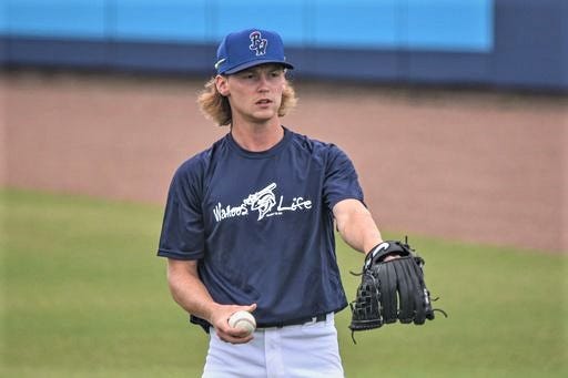 Max Meyer, drafted as No. 3 overall by Miami Marlins in 2020, works out at Blue Wahoos Stadium on Sunday as team prepared for season-opener Tuesday at Mississippi Braves.