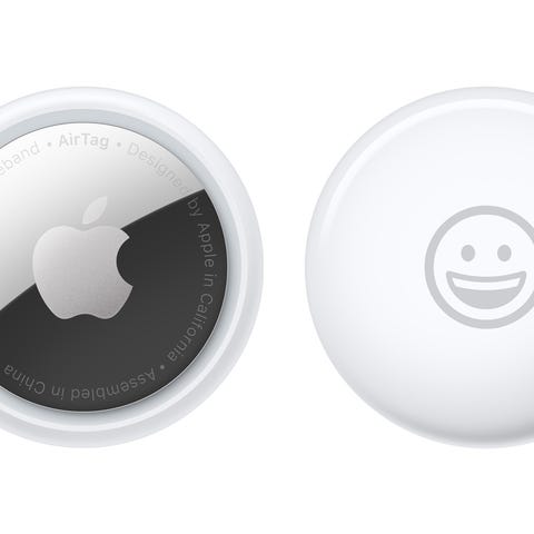 From left: The back and front of Apple's AirTag.